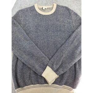 Gap Designed Crafted Crewneck Sweater Blue Tan Textured Knit Cotton Mens L